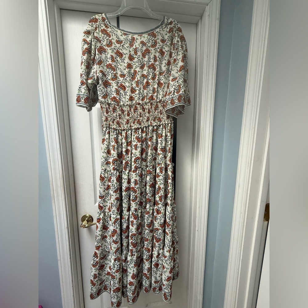 Boho Paisley Maxi Dress | Size L | Max Studio | Smocked Waist Flutter Sleeve - Picture 2 of 3